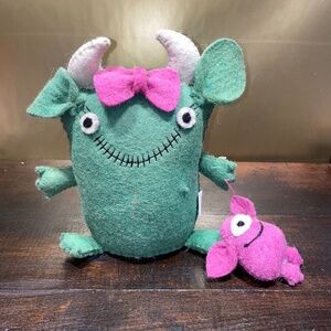Novogratz Green Pink Baby Felt Monster Halloween Tabletop Plush‎ Fall Decoration